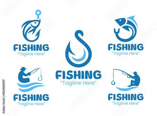 5 Fishing Logo Set Outdoor Sports and Hobby Collection