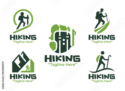 5 Hiking Logo Set Outdoor Adventure Trail Identity Collection
