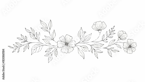 Floral design vector with flowers and leaves for wedding invitation and decoration, line art drawing brazil ceara