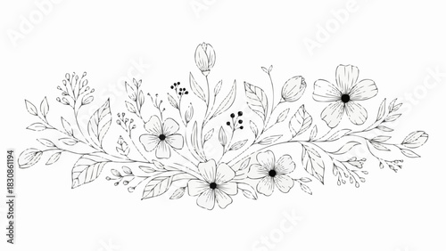Floral vector drawing flowers leaves botanical illustration decorative design element art line 100 brazil ceara