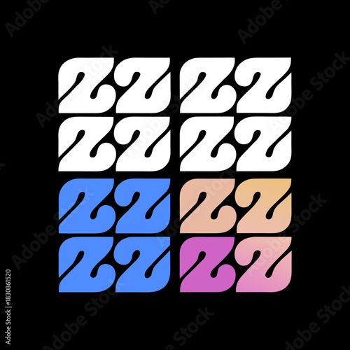 Grid of stylized number 2 shapes with color gradients