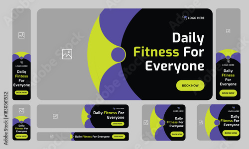 Customizable vector gym fitness social media post banner template set, Sports social media square banner, Workout exercise social media promotion design. Vector eps 10 file format