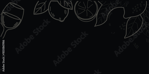 Citrus Fruit and Wine Line Art Frame on Orange Background