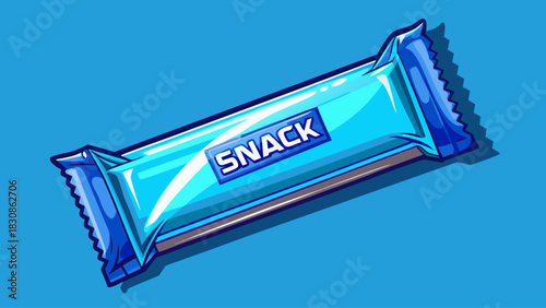 High-quality blank snack bar wrapper mockup in light blue with glossy surface and soft reflections. Minimalistic packaging template on solid background, perfect for chocolate, candy