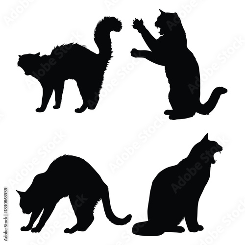 Angry Cat Poses Silhouette Vector Set