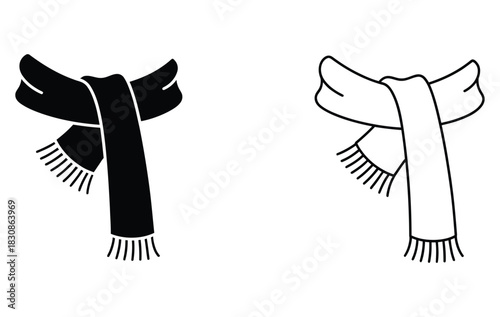 Stay Warm With These Stylish Scarf Icons Ready For Winter, Perfect for Fashion Designs, Clothing Store Ads, or Seasonal Promotions, Available in Black and White