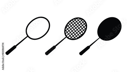 Dynamic vector illustration of badminton rackets, perfect for sports themed designs and athletic promotions, conveying movement and energy in black and white for modern minimalist appeal