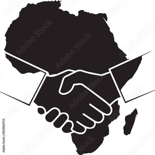 Symbolic handshake over the continent of africa silhouette