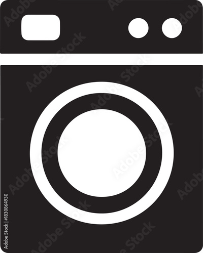   Bold washing machine solid vector icon ideal for laundry, cleaning, household, and appliance graphics.