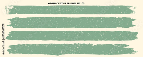 Grunge Handmade Eco Paint Roller Set. Organic Vector brush Strokes . Distressed banner . Green highlight markers. Paintbrush collection for ecology products . Dry border in Green. Bulge lines
