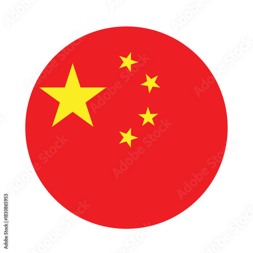 China flag circle. China official flag, The national flag of the People's Republic of China. Chinese national flag. Correct proportions and colors. Vector illustration