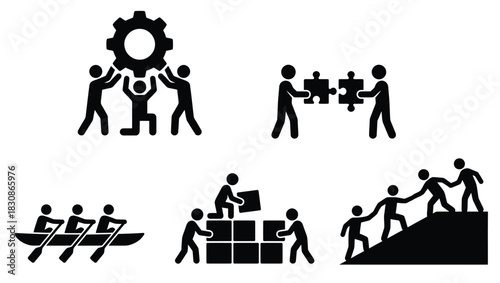 Teamwork Silhouette Set – Cooperation, Support, Problem Solving