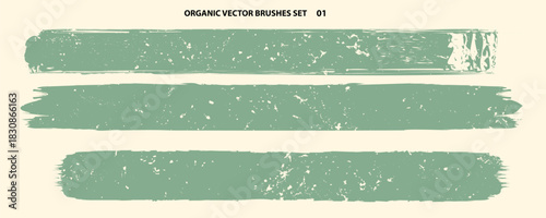 Grunge Handmade Eco Paint Roller Set. Organic Vector brush Strokes . Distressed banner . Green highlight markers. Paintbrush collection for ecology products . Dry border in Green. Bulge lines
