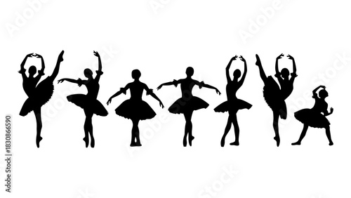 Dynamic ballet dancer silhouettes vector illustration, showcasing elegant movement and artistic performance on stage