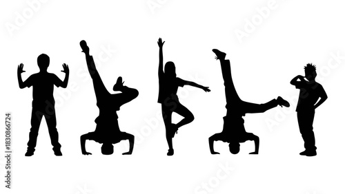 Dynamic Silhouettes of Energetic Dancers Showcasing Various Athletic Urban Breakdance Moves