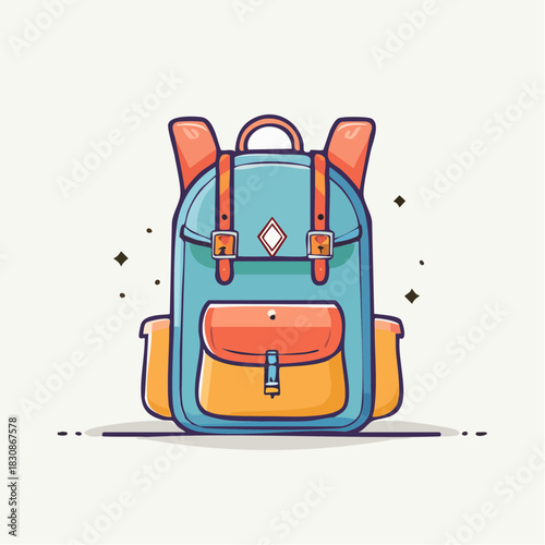 Pixel Art Blue Backpack With Orange Accents And Diamond Detail Isolated On White Background With Sparkles