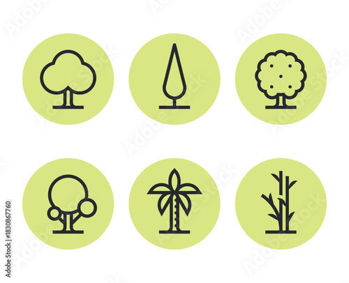 Collection of thin line tree icons.