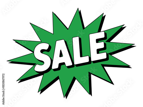 Illustration of a green starburst with the word sale in white letters on it