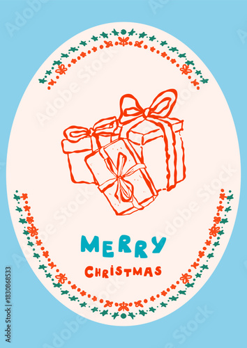 Doodle Framed Poster Pile of Christmas Gifts Presents