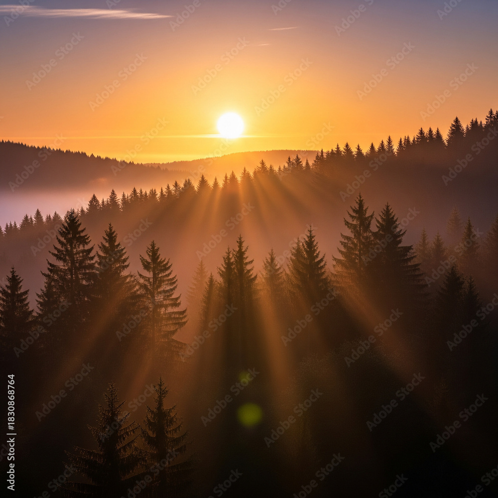 Fototapeta premium sunrise over the trees