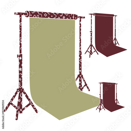 Photo Studio Backdrop Setup with Green and Red Colored Backgrounds for Professional Photography and Creative Visual Projects