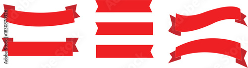 Curved red banner ribbon vector. Ribbon Banners simple flat design