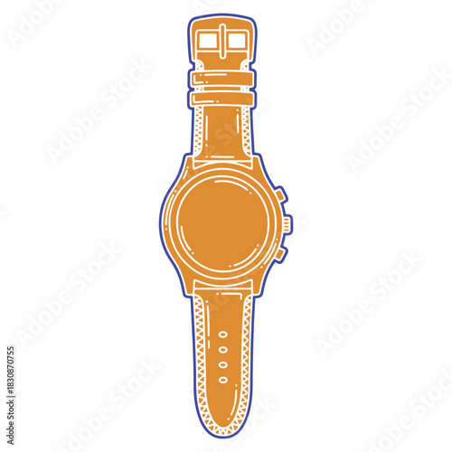 Stylish orange wristwatch with digital display and leather strap for men and women with precise timekeeping vector illustration isolated
