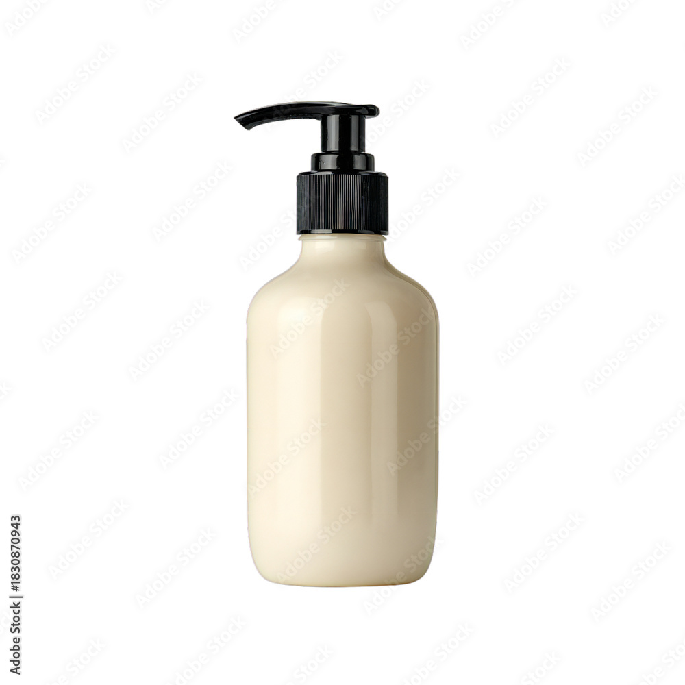 Fototapeta premium Blank cosmetic pump bottle mockup, beige liquid soap or lotion dispenser container, skincare packaging, isolated on white background