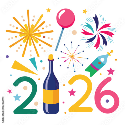 Colorful 2026 New Year Celebration Vector Illustration