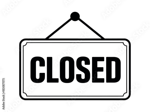 Illustration of a closed sign hanging with black text and white background