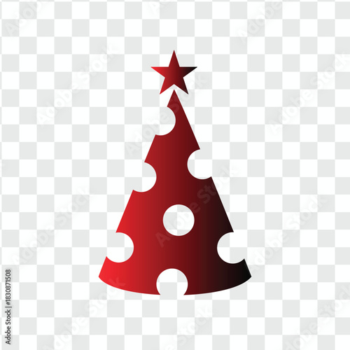 Red Christmas tree with star decoration for a festive winter holiday season greeting card design