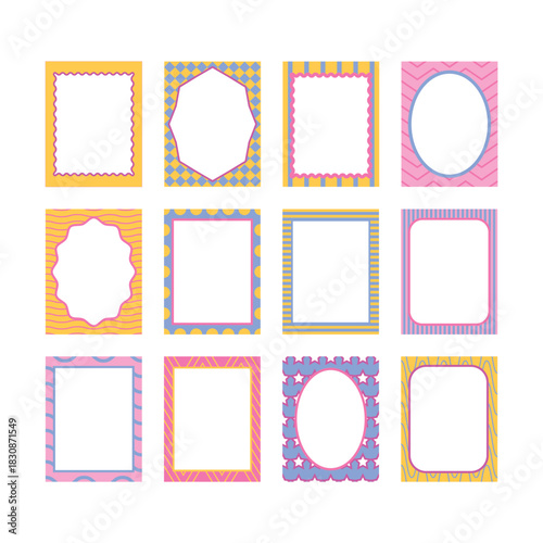 Colorful retro decorative frame border abstract shape vector illustration