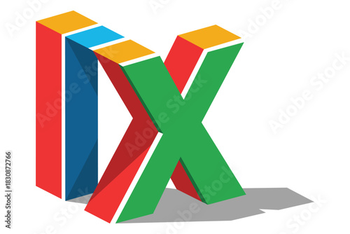 Roman numeral IX logo in 3D isometric style isolated on white background