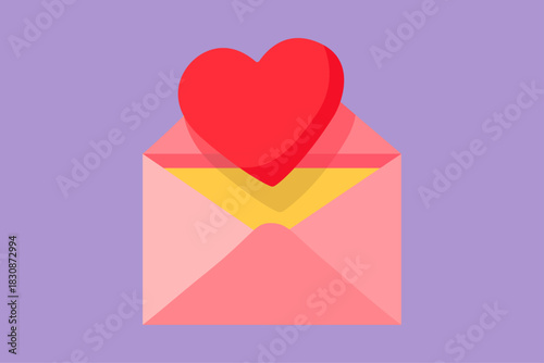 Envelope with heart popping out for valentine illustration