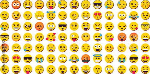 Emoji smile set. Colorful emoticon set isolated on white background. Vector illustration EPS 10