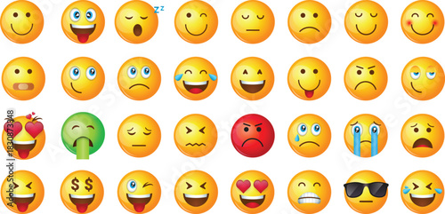 Emoji smile set. Colorful emoticon set isolated on white background. Vector illustration EPS 10