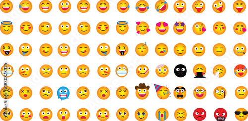 Emoji smile set. Colorful emoticon set isolated on white background. Vector illustration EPS 10