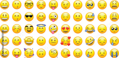 Emoji smile set. Colorful emoticon set isolated on white background. Vector illustration EPS 10