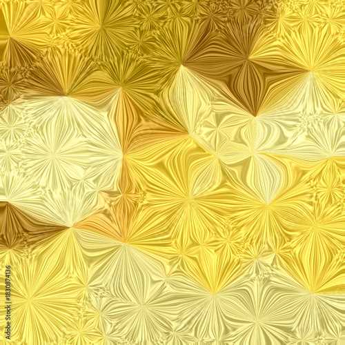 Golden folded metallic texture with radiating star-like pleated patterns, luxurious shimmering abstract surface in warm gold tones, elegant decorative background for premium design