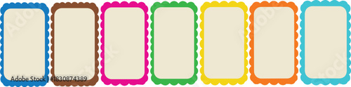 Colorful blank rectangular frames with decorative edges on white background