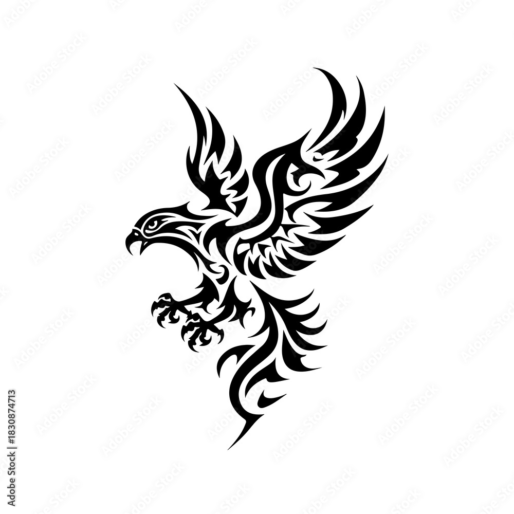 Obraz premium tribal eagle bird tattoo design with spread wings vector illustration isolated on white background