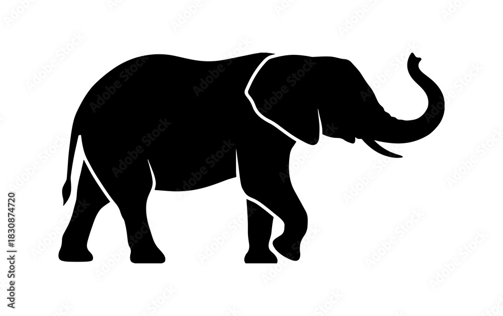 Obraz premium silhouette of a large african elephant walking isolated on white background vector illustration