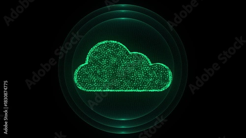 Cloud computing technology concept on dark background. Digital cyber security backdrop. Data cloud storage, protection of private information and data. 3d rendering.