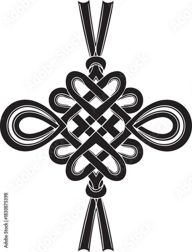 Intricate black and white chinese knot illustration
