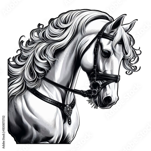 Horse with bridle flat 2D with transparant background