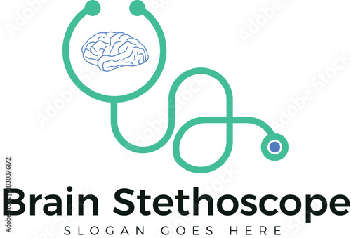 Brain Stethoscope Medical Logo Concept. A Modern Identity Connecting Brain Health, Diagnosis, and Medical Expertise