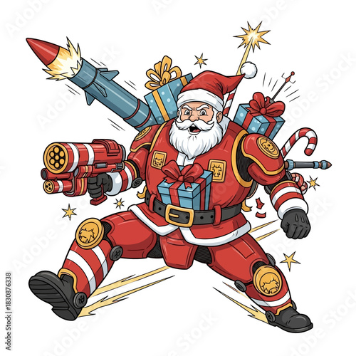 Santa claus christmas holiday gifts presents weapon rocket launcher action