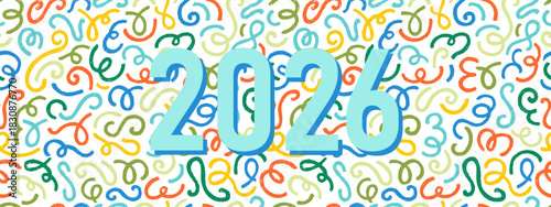 Abstract seamless pattern of 2025 new year. Modern concept withcrayon squiggle lines. 2025 year banner .Modern pattern cute wavy, curvy and swirl lines with chalk texture