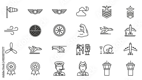 Aviation and Aerospace Icon Set: Collection of Art Vectors for Flight Industry