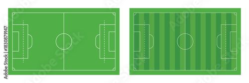 Football field and  Soccer pitch scheme in top, side, and perspective view – Realistic green grass vector illustration.